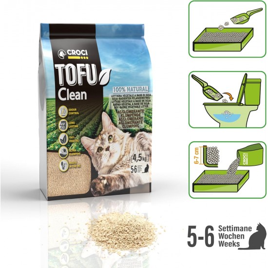 Croci Tofu Clean Litter 10L - Clumping Cat Litter, Biodegradable, Flushes in the Toilet, 100% Plant-Based, Durable Odour Resistant Sand Croci Tofu Clean Litter 10L - Clumping Cat Litter, Biodegradable, Flushes in the Toilet, 100% Plant-Based, Durable Odour Resistant Sand