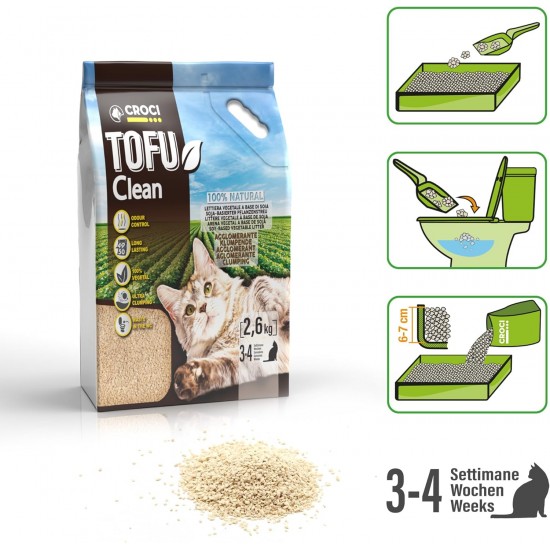 Croci Tofu Clean Litter 10L - Clumping Cat Litter, Biodegradable, Flushes in the Toilet, 100% Plant-Based, Durable Odour Resistant Sand Croci Tofu Clean Litter 10L - Clumping Cat Litter, Biodegradable, Flushes in the Toilet, 100% Plant-Based, Durable Odour Resistant Sand