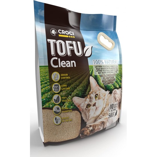 Croci Tofu Clean Litter 10L - Clumping Cat Litter, Biodegradable, Flushes in the Toilet, 100% Plant-Based, Durable Odour Resistant Sand Croci Tofu Clean Litter 10L - Clumping Cat Litter, Biodegradable, Flushes in the Toilet, 100% Plant-Based, Durable Odour Resistant Sand