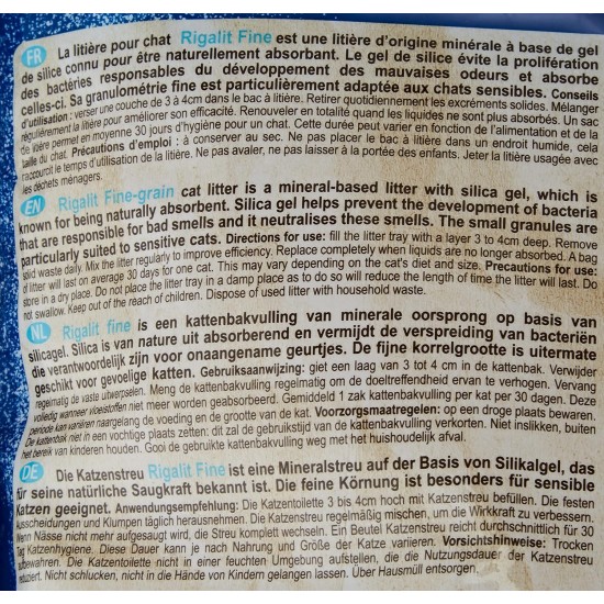 Rigalit Fine Grain - Hyper-Absorbent Cat Litter of Mineral Origin - Silica Gel - Fine Grain - Odour Absorbing - Bacteria-Inhibiting 1.6 kg (Pack of 1) Rigalit Fine Grain - Hyper-Absorbent Cat Litter of Mineral Origin - Silica Gel - Fine Grain - Odour Absorbing - Bacteria-Inhibiting 1.6 kg (Pack of 1)