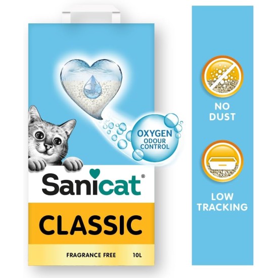 Sanicat Classic Cat Litter Fragrance Free | Fast Absorption | High Quality Product for Your Pet's Hygiene | Dust Free | Pack Size 10L Sanicat Classic Cat Litter Fragrance Free | Fast Absorption | High Quality Product for Your Pet's Hygiene | Dust Free | Pack Size 10L