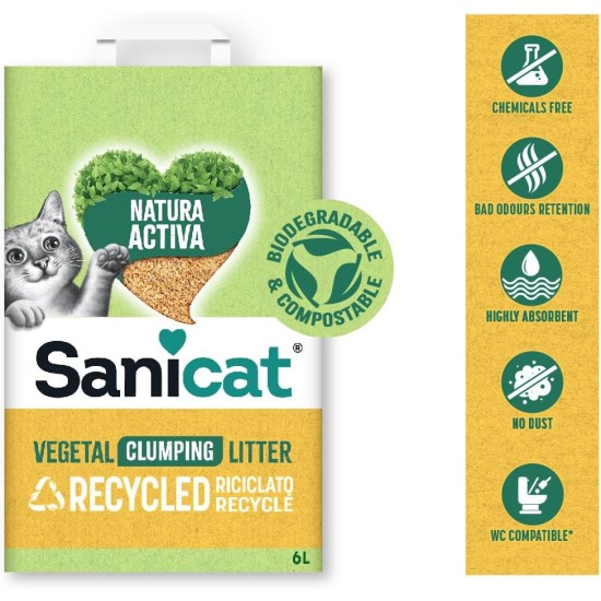 Sanicat Recycled Corn Cob Clumping Litter, Excellent Absorption and Odour Retention, Eco Friendly and Biodegradable Product, Pack Size 6L Sanicat Recycled Corn Cob Clumping Litter, Excellent Absorption and Odour Retention, Eco Friendly and Biodegradable Product, Pack Size 6L