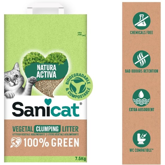 Sanicat Recycled Corn Cob Clumping Litter, Excellent Absorption and Odour Retention, Eco Friendly and Biodegradable Product, Pack Size 6L Sanicat Recycled Corn Cob Clumping Litter, Excellent Absorption and Odour Retention, Eco Friendly and Biodegradable Product, Pack Size 6L