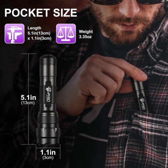 395-405nm UV LED Torch Super Power Black Light Zoomable Mini Tactical Torch, Ultraviolet Light with Adjustable Focus for Pet Urine Stains, 502UV 395-405nm UV LED Torch Super Power Black Light Zoomable Mini Tactical Torch, Ultraviolet Light with Adjustable Focus for Pet Urine Stains, 502UV