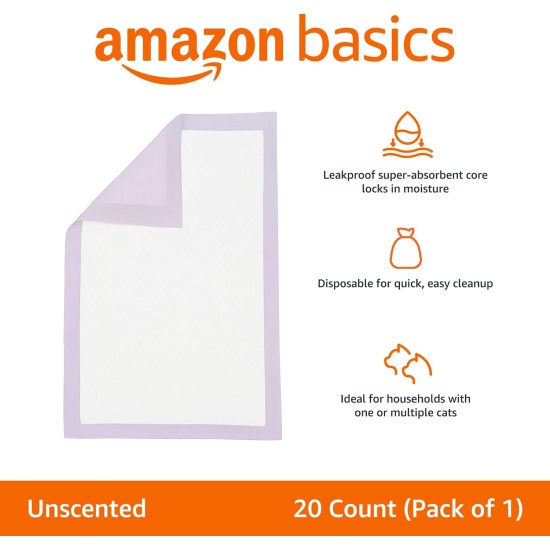 Amazon Basics 40 Pack Disposable Cat Litter Tray Liners with Quick Dry Surface – Purple, Lemon Scented Amazon Basics 40 Pack Disposable Cat Litter Tray Liners with Quick Dry Surface – Purple, Lemon Scented