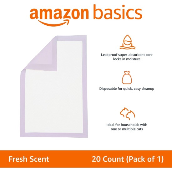 Amazon Basics 40 Pack Disposable Cat Litter Tray Liners with Quick Dry Surface – Purple, Lemon Scented Amazon Basics 40 Pack Disposable Cat Litter Tray Liners with Quick Dry Surface – Purple, Lemon Scented