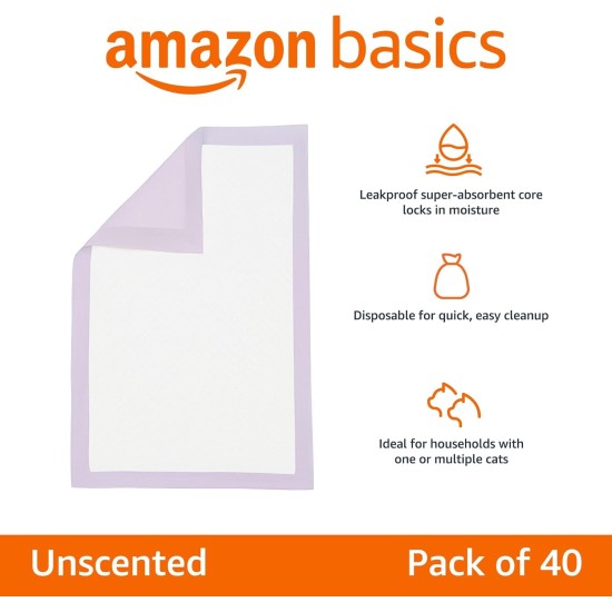 Amazon Basics 40 Pack Disposable Cat Litter Tray Liners with Quick Dry Surface – Purple, Lemon Scented Amazon Basics 40 Pack Disposable Cat Litter Tray Liners with Quick Dry Surface – Purple, Lemon Scented