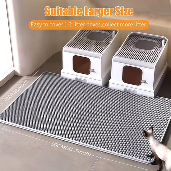 Asoway Cat Litter Tray Mat, 80 x 60 cm, Cat Litter Mat, Double Layer, Large, XL, Honeycomb Design, Cat Litter Tray Mat, Waterproof and Non-Slip Asoway Cat Litter Tray Mat, 80 x 60 cm, Cat Litter Mat, Double Layer, Large, XL, Honeycomb Design, Cat Litter Tray Mat, Waterproof and Non-Slip