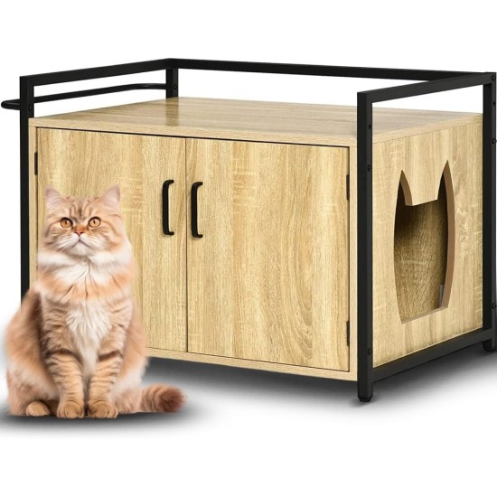 BAKAJI Cat Litter Tray with Side Entrance Cat Shape Multipurpose Pet Cabinet with 2 Doors Magnetic Lock Bed with Iron Frame 75 x 55 x 51 cm BAKAJI Cat Litter Tray with Side Entrance Cat Shape Multipurpose Pet Cabinet with 2 Doors Magnetic Lock Bed with Iron Frame 75 x 55 x 51 cm