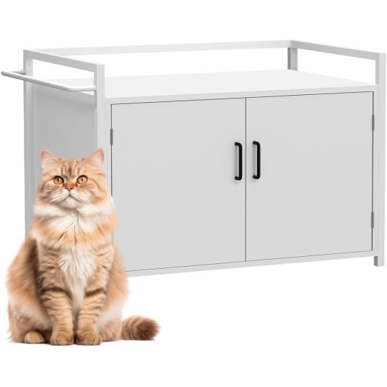 BAKAJI Cat Litter Tray with Side Entrance in the Shape of a Cat, Multi-Purpose Pet Cabinet, 2 Doors, Magnetic Closure, Iron Frame, 75 x 55 x 51 cm (White) BAKAJI Cat Litter Tray with Side Entrance in the Shape of a Cat, Multi-Purpose Pet Cabinet, 2 Doors, Magnetic Closure, Iron Frame, 75 x 55 x 51 cm (White)