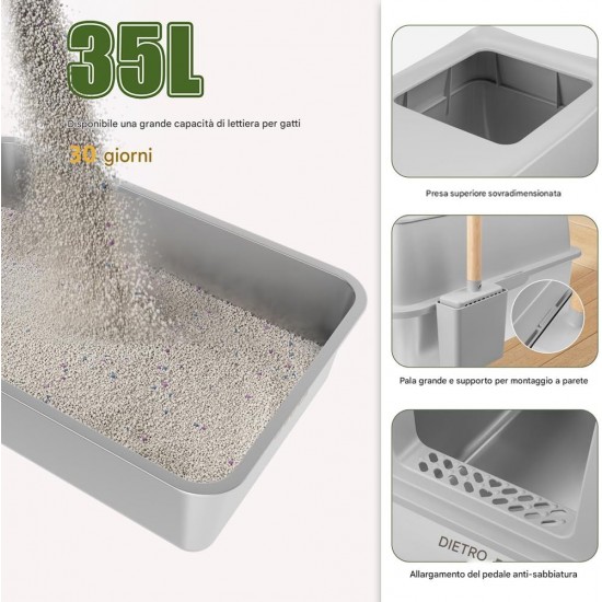 BAKAJI XXL Cat Litter Tray with Stainless Steel Base 35 Litres and Transparent Lockable Door, Sandpit, Shovel with Container and Dirt Mat 40 x 60 x 39 cm BAKAJI XXL Cat Litter Tray with Stainless Steel Base 35 Litres and Transparent Lockable Door, Sandpit, Shovel with Container and Dirt Mat 40 x 60 x 39 cm