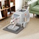 BAKAJI XXL Cat Litter Tray with Stainless Steel Base 35 Litres and Transparent Lockable Door, Sandpit, Shovel with Container and Dirt Mat 40 x 60 x 39 cm