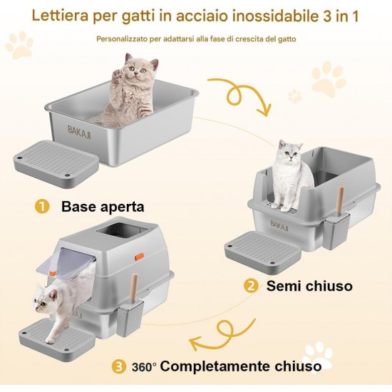 BAKAJI XXL Cat Litter Tray with Stainless Steel Base 35 Litres and Transparent Lockable Door, Sandpit, Shovel with Container and Dirt Mat 40 x 60 x 39 cm BAKAJI XXL Cat Litter Tray with Stainless Steel Base 35 Litres and Transparent Lockable Door, Sandpit, Shovel with Container and Dirt Mat 40 x 60 x 39 cm