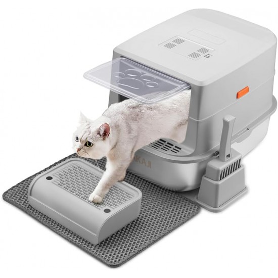 BAKAJI XXL Cat Litter Tray with Steel Base of 36 Litres and Sand-Repellent Tread Surface, Activated Carbon Filter, Odour-Inhibiting Door, Transparent Flap, Scoop with Container, Dirt Mat 58 x 42 x 40 BAKAJI XXL Cat Litter Tray with Steel Base of 36 Litres and Sand-Repellent Tread Surface, Activated Carbon Filter, Odour-Inhibiting Door, Transparent Flap, Scoop with Container, Dirt Mat 58 x 42 x 40