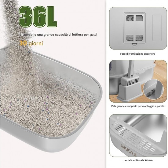 BAKAJI XXL Cat Litter Tray with Steel Base of 36 Litres and Sand-Repellent Tread Surface, Activated Carbon Filter, Odour-Inhibiting Door, Transparent Flap, Scoop with Container, Dirt Mat 58 x 42 x 40 BAKAJI XXL Cat Litter Tray with Steel Base of 36 Litres and Sand-Repellent Tread Surface, Activated Carbon Filter, Odour-Inhibiting Door, Transparent Flap, Scoop with Container, Dirt Mat 58 x 42 x 40