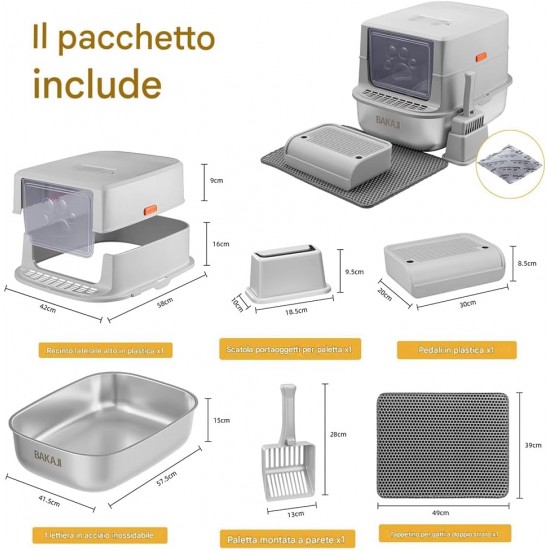 BAKAJI XXL Cat Litter Tray with Steel Base of 36 Litres and Sand-Repellent Tread Surface, Activated Carbon Filter, Odour-Inhibiting Door, Transparent Flap, Scoop with Container, Dirt Mat 58 x 42 x 40 BAKAJI XXL Cat Litter Tray with Steel Base of 36 Litres and Sand-Repellent Tread Surface, Activated Carbon Filter, Odour-Inhibiting Door, Transparent Flap, Scoop with Container, Dirt Mat 58 x 42 x 40