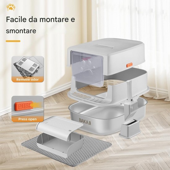 BAKAJI XXL Cat Litter Tray with Steel Base of 36 Litres and Sand-Repellent Tread Surface, Activated Carbon Filter, Odour-Inhibiting Door, Transparent Flap, Scoop with Container, Dirt Mat 58 x 42 x 40 BAKAJI XXL Cat Litter Tray with Steel Base of 36 Litres and Sand-Repellent Tread Surface, Activated Carbon Filter, Odour-Inhibiting Door, Transparent Flap, Scoop with Container, Dirt Mat 58 x 42 x 40