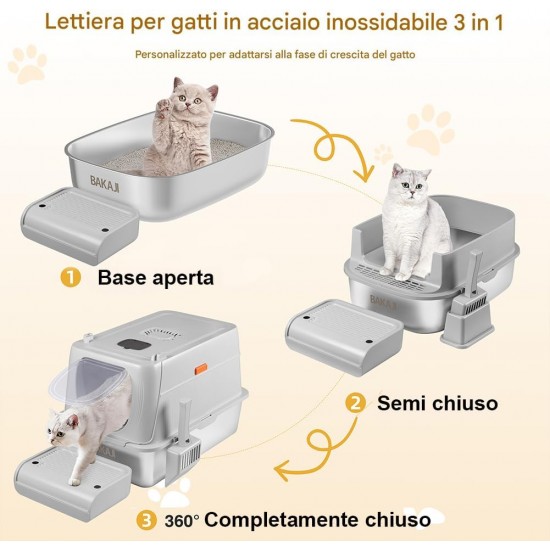 BAKAJI XXL Cat Litter Tray with Steel Base of 36 Litres and Sand-Repellent Tread Surface, Activated Carbon Filter, Odour-Inhibiting Door, Transparent Flap, Scoop with Container, Dirt Mat 58 x 42 x 40 BAKAJI XXL Cat Litter Tray with Steel Base of 36 Litres and Sand-Repellent Tread Surface, Activated Carbon Filter, Odour-Inhibiting Door, Transparent Flap, Scoop with Container, Dirt Mat 58 x 42 x 40