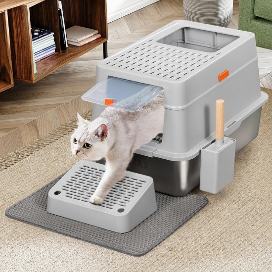 BAKAJI XXL Katzentoilette mit Stahlbasis und verschließbarer Tür, Sandkasten, Auffangschaufel mit Behälter und Schmutzmatte, Fassungsvermögen 35 Liter, 60 x 40 x 38,5 cm BAKAJI XXL Katzentoilette mit Stahlbasis und verschließbarer Tür, Sandkasten, Auffangschaufel mit Behälter und Schmutzmatte, Fassungsvermögen 35 Liter, 60 x 40 x 38,5 cm