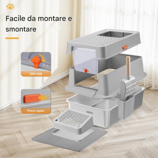 BAKAJI XXL Katzentoilette mit Stahlbasis und verschließbarer Tür, Sandkasten, Auffangschaufel mit Behälter und Schmutzmatte, Fassungsvermögen 35 Liter, 60 x 40 x 38,5 cm BAKAJI XXL Katzentoilette mit Stahlbasis und verschließbarer Tür, Sandkasten, Auffangschaufel mit Behälter und Schmutzmatte, Fassungsvermögen 35 Liter, 60 x 40 x 38,5 cm