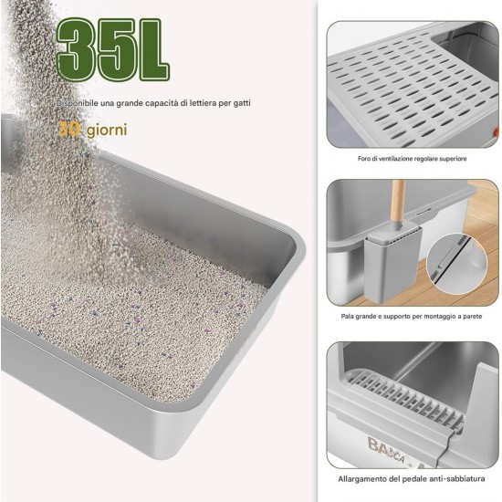 BAKAJI XXL Katzentoilette mit Stahlbasis und verschließbarer Tür, Sandkasten, Auffangschaufel mit Behälter und Schmutzmatte, Fassungsvermögen 35 Liter, 60 x 40 x 38,5 cm BAKAJI XXL Katzentoilette mit Stahlbasis und verschließbarer Tür, Sandkasten, Auffangschaufel mit Behälter und Schmutzmatte, Fassungsvermögen 35 Liter, 60 x 40 x 38,5 cm