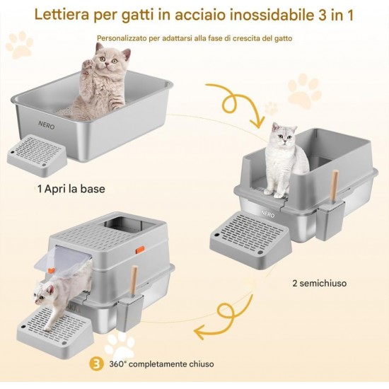 BAKAJI XXL Katzentoilette mit Stahlbasis und verschließbarer Tür, Sandkasten, Auffangschaufel mit Behälter und Schmutzmatte, Fassungsvermögen 35 Liter, 60 x 40 x 38,5 cm BAKAJI XXL Katzentoilette mit Stahlbasis und verschließbarer Tür, Sandkasten, Auffangschaufel mit Behälter und Schmutzmatte, Fassungsvermögen 35 Liter, 60 x 40 x 38,5 cm