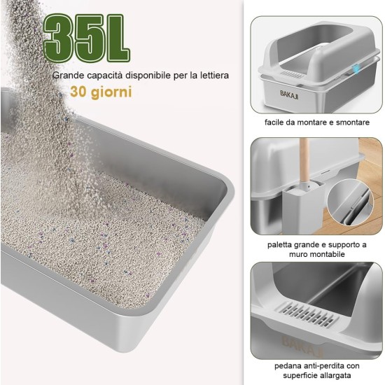 BAKAJI XXL Katzentoilette mit Stahlfuß mit Rand und sandabweisender Trittfläche, Auffangschaufel mit Behälter und Schmutzmatte, Rutschfester Boden, Fassungsvermögen 35 Liter, 60 x 40 x 30 cm BAKAJI XXL Katzentoilette mit Stahlfuß mit Rand und sandabweisender Trittfläche, Auffangschaufel mit Behälter und Schmutzmatte, Rutschfester Boden, Fassungsvermögen 35 Liter, 60 x 40 x 30 cm
