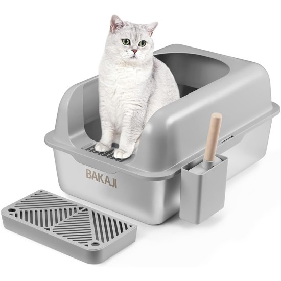 BAKAJI XXL Katzentoilette mit Stahlfuß mit Rand und sandabweisender Trittfläche, Auffangschaufel mit Behälter und Schmutzmatte, Rutschfester Boden, Fassungsvermögen 35 Liter, 60 x 40 x 30 cm BAKAJI XXL Katzentoilette mit Stahlfuß mit Rand und sandabweisender Trittfläche, Auffangschaufel mit Behälter und Schmutzmatte, Rutschfester Boden, Fassungsvermögen 35 Liter, 60 x 40 x 30 cm