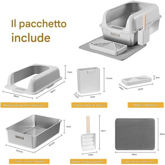 BAKAJI XXL Katzentoilette mit Stahlfuß mit Rand und sandabweisender Trittfläche, Auffangschaufel mit Behälter und Schmutzmatte, Rutschfester Boden, Fassungsvermögen 35 Liter, 60 x 40 x 30 cm BAKAJI XXL Katzentoilette mit Stahlfuß mit Rand und sandabweisender Trittfläche, Auffangschaufel mit Behälter und Schmutzmatte, Rutschfester Boden, Fassungsvermögen 35 Liter, 60 x 40 x 30 cm
