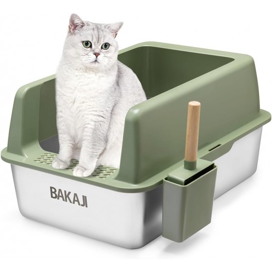BAKAJI XXL Open Cat Litter Tray Steel Base with Sand Resistant Rim, Scoop and Container, Stain Resistant Mat, Non-Slip Backing, Capacity 35L, 60 x 40 x 30 cm BAKAJI XXL Open Cat Litter Tray Steel Base with Sand Resistant Rim, Scoop and Container, Stain Resistant Mat, Non-Slip Backing, Capacity 35L, 60 x 40 x 30 cm