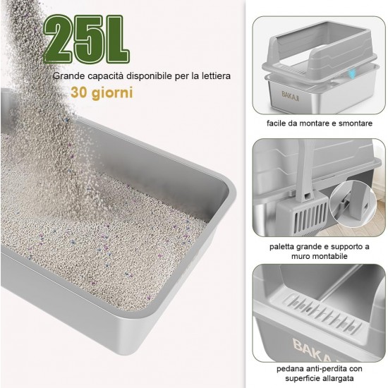 BAKAJI XXL Open Cat Litter Tray Steel Base with Sand Resistant Rim, Scoop and Container, Stain Resistant Mat, Non-Slip Backing, Capacity 35L, 60 x 40 x 30 cm BAKAJI XXL Open Cat Litter Tray Steel Base with Sand Resistant Rim, Scoop and Container, Stain Resistant Mat, Non-Slip Backing, Capacity 35L, 60 x 40 x 30 cm