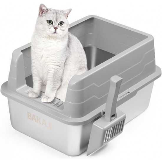 BAKAJI XXL Open Cat Litter Tray Steel Base with Sand Resistant Rim, Scoop and Container, Stain Resistant Mat, Non-Slip Backing, Capacity 35L, 60 x 40 x 30 cm BAKAJI XXL Open Cat Litter Tray Steel Base with Sand Resistant Rim, Scoop and Container, Stain Resistant Mat, Non-Slip Backing, Capacity 35L, 60 x 40 x 30 cm