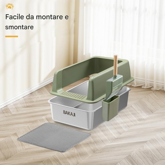 BAKAJI XXL Open Cat Litter Tray Steel Base with Sand Resistant Rim, Scoop and Container, Stain Resistant Mat, Non-Slip Backing, Capacity 35L, 60 x 40 x 30 cm BAKAJI XXL Open Cat Litter Tray Steel Base with Sand Resistant Rim, Scoop and Container, Stain Resistant Mat, Non-Slip Backing, Capacity 35L, 60 x 40 x 30 cm