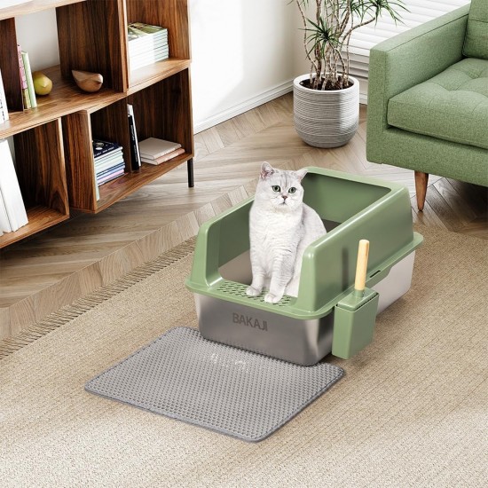 BAKAJI XXL Open Cat Litter Tray Steel Base with Sand Resistant Rim, Scoop and Container, Stain Resistant Mat, Non-Slip Backing, Capacity 35L, 60 x 40 x 30 cm BAKAJI XXL Open Cat Litter Tray Steel Base with Sand Resistant Rim, Scoop and Container, Stain Resistant Mat, Non-Slip Backing, Capacity 35L, 60 x 40 x 30 cm