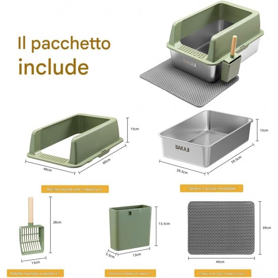 BAKAJI XXL Open Cat Litter Tray Steel Base with Sand Resistant Rim, Scoop and Container, Stain Resistant Mat, Non-Slip Backing, Capacity 35L, 60 x 40 x 30 cm BAKAJI XXL Open Cat Litter Tray Steel Base with Sand Resistant Rim, Scoop and Container, Stain Resistant Mat, Non-Slip Backing, Capacity 35L, 60 x 40 x 30 cm