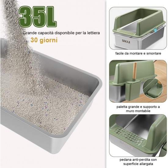 BAKAJI XXL Open Cat Litter Tray Steel Base with Sand Resistant Rim, Scoop and Container, Stain Resistant Mat, Non-Slip Backing, Capacity 35L, 60 x 40 x 30 cm BAKAJI XXL Open Cat Litter Tray Steel Base with Sand Resistant Rim, Scoop and Container, Stain Resistant Mat, Non-Slip Backing, Capacity 35L, 60 x 40 x 30 cm