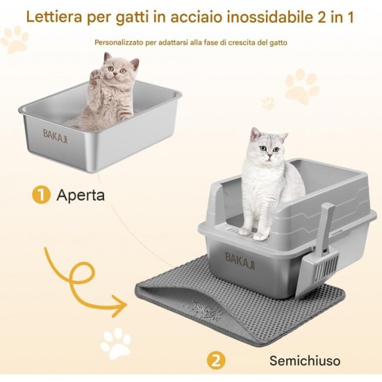 BAKAJI XXL Open Cat Litter Tray Steel Base with Sand Resistant Rim, Scoop and Container, Stain Resistant Mat, Non-Slip Backing, Capacity 35L, 60 x 40 x 30 cm BAKAJI XXL Open Cat Litter Tray Steel Base with Sand Resistant Rim, Scoop and Container, Stain Resistant Mat, Non-Slip Backing, Capacity 35L, 60 x 40 x 30 cm