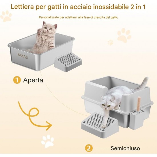 BAKAJI XXL Semi-Open Cat Litter Tray with Stainless Steel Base, Capacity 35 Litres and Sandpit, Shovel with Container and Dirt Mat, 60 x 40 x 30 cm BAKAJI XXL Semi-Open Cat Litter Tray with Stainless Steel Base, Capacity 35 Litres and Sandpit, Shovel with Container and Dirt Mat, 60 x 40 x 30 cm