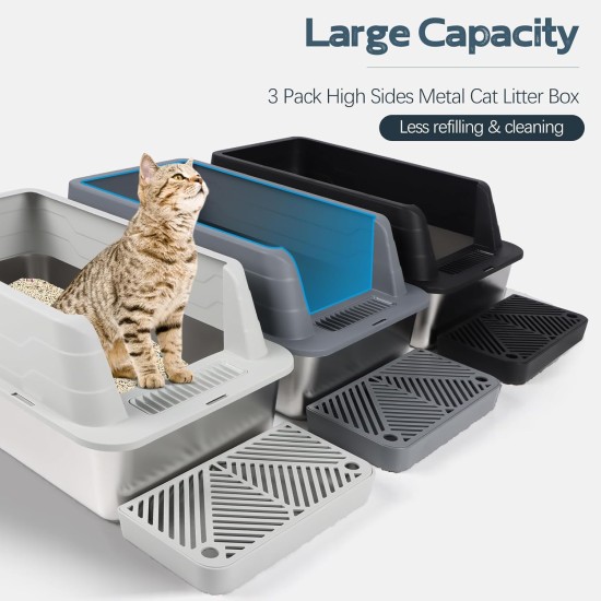 Bartuke Stainless Steel Cat Litter Box, Metal High Sided Litter Tray with Scoop, Filter Pedal, Non-Stick, Non-Odor, Easy Cleaning (Dark Grey) Bartuke Stainless Steel Cat Litter Box, Metal High Sided Litter Tray with Scoop, Filter Pedal, Non-Stick, Non-Odor, Easy Cleaning (Dark Grey)