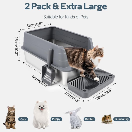 Bartuke Stainless Steel Cat Litter Box, Metal High Sided Litter Tray with Scoop, Filter Pedal, Non-Stick, Non-Odor, Easy Cleaning (Dark Grey) Bartuke Stainless Steel Cat Litter Box, Metal High Sided Litter Tray with Scoop, Filter Pedal, Non-Stick, Non-Odor, Easy Cleaning (Dark Grey)