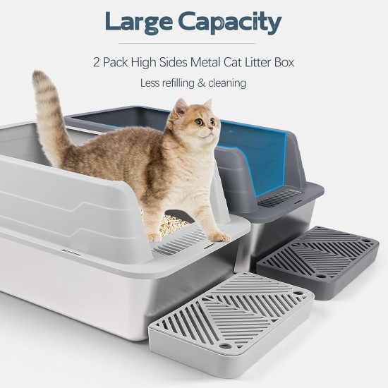 Bartuke Stainless Steel Cat Litter Box, Metal High Sided Litter Tray with Scoop, Filter Pedal, Non-Stick, Non-Odor, Easy Cleaning (Dark Grey) Bartuke Stainless Steel Cat Litter Box, Metal High Sided Litter Tray with Scoop, Filter Pedal, Non-Stick, Non-Odor, Easy Cleaning (Dark Grey)