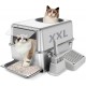 Bartuke Stainless Steel Cat Waste Box, Extra Large High-sided Metal Waste Tray with Pull-Out Drawer, Scoop, Filter Pedal, Non-Sticky, Odourless, Easy to Clean Bartuke Stainless Steel Cat Waste Box, Extra Large High-sided Metal Waste Tray with Pull-Out Drawer, Scoop, Filter Pedal, Non-Sticky, Odourless, Easy to Clean