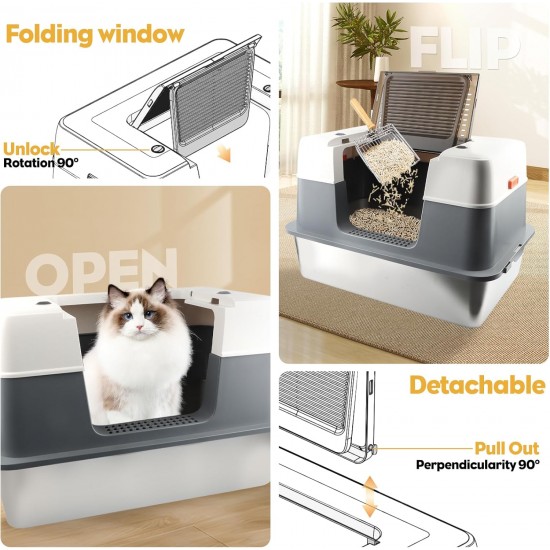 Bartuke Stainless Steel Cat Waste Box, Extra Large High-sided Metal Waste Tray with Pull-Out Drawer, Scoop, Filter Pedal, Non-Sticky, Odourless, Easy to Clean Bartuke Stainless Steel Cat Waste Box, Extra Large High-sided Metal Waste Tray with Pull-Out Drawer, Scoop, Filter Pedal, Non-Sticky, Odourless, Easy to Clean