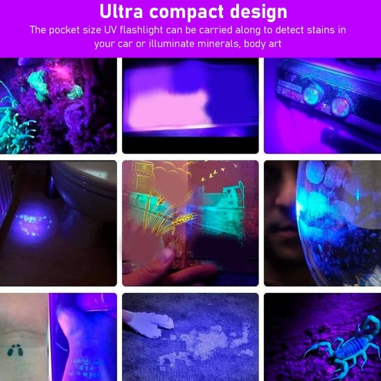 Black Light Torch, 395 Nm Black Light Torch, Mini Pet Urine Detector Light for Dogs, Cats Urine, Dry Spots, Bed Bugs, Stain Detector Black Light Torch, 395 Nm Black Light Torch, Mini Pet Urine Detector Light for Dogs, Cats Urine, Dry Spots, Bed Bugs, Stain Detector