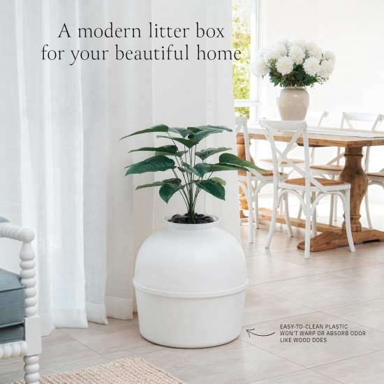 Bundle & Bliss Secret Cat Litter Tray - Hidden Cat Litter Tray Enclosure, Patented Design with Odour Control, Includes Artificial Plant, Carbon Filter and Real Stones, Vivid White Bundle & Bliss Secret Cat Litter Tray - Hidden Cat Litter Tray Enclosure, Patented Design with Odour Control, Includes Artificial Plant, Carbon Filter and Real Stones, Vivid White