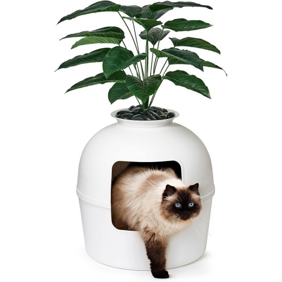 Bundle & Bliss Secret Cat Litter Tray - Hidden Cat Litter Tray Enclosure, Patented Design with Odour Control, Includes Artificial Plant, Carbon Filter and Real Stones, Vivid White Bundle & Bliss Secret Cat Litter Tray - Hidden Cat Litter Tray Enclosure, Patented Design with Odour Control, Includes Artificial Plant, Carbon Filter and Real Stones, Vivid White