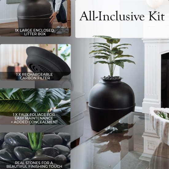 Bundle & Bliss Secret Cat Litter Tray - Hidden Cat Litter Tray with Odour Control, Carbon Filter, Artificial Plant and Real Stones, Perfect for Large Cats (Matte Black) Bundle & Bliss Secret Cat Litter Tray - Hidden Cat Litter Tray with Odour Control, Carbon Filter, Artificial Plant and Real Stones, Perfect for Large Cats (Matte Black)