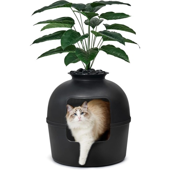 Bundle & Bliss Secret Cat Litter Tray - Hidden Cat Litter Tray with Odour Control, Carbon Filter, Artificial Plant and Real Stones, Perfect for Large Cats (Matte Black) Bundle & Bliss Secret Cat Litter Tray - Hidden Cat Litter Tray with Odour Control, Carbon Filter, Artificial Plant and Real Stones, Perfect for Large Cats (Matte Black)