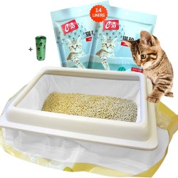 Cat Litter Bag with Filter Holes, Cat Litter Tray Inserts, Drawstring Bag, 2 Bags (14 Pieces), 915 x 457 mm for Medium and Large Cat Litter Box Bag, Extra 1 Roll Pet Waste Bag Cat Litter Bag with Filter Holes, Cat Litter Tray Inserts, Drawstring Bag, 2 Bags (14 Pieces), 915 x 457 mm for Medium and Large Cat Litter Box Bag, Extra 1 Roll Pet Waste Bag
