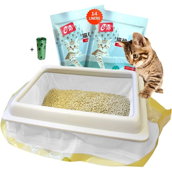 Cat Litter Bag with Filter Holes, Cat Litter Tray Inserts, Drawstring Bag, 2 Bags (14 Pieces), 915 x 457 mm for Medium and Large Cat Litter Box Bag, Extra 1 Roll Pet Waste Bag Cat Litter Bag with Filter Holes, Cat Litter Tray Inserts, Drawstring Bag, 2 Bags (14 Pieces), 915 x 457 mm for Medium and Large Cat Litter Box Bag, Extra 1 Roll Pet Waste Bag
